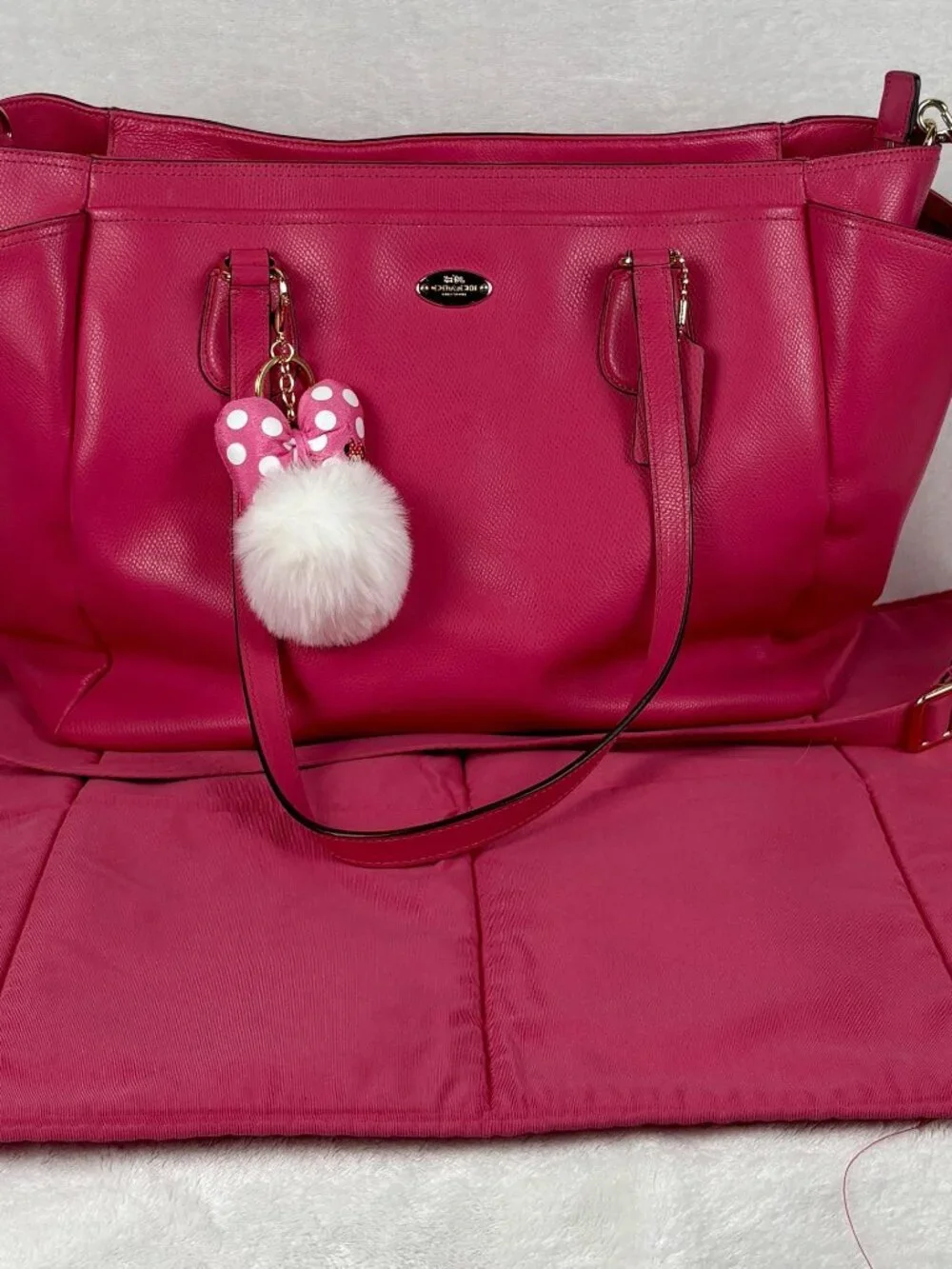 Coach Peyton Multifunction Baby Diaper Bag Dahlia Pink with Changing Pad/Charm